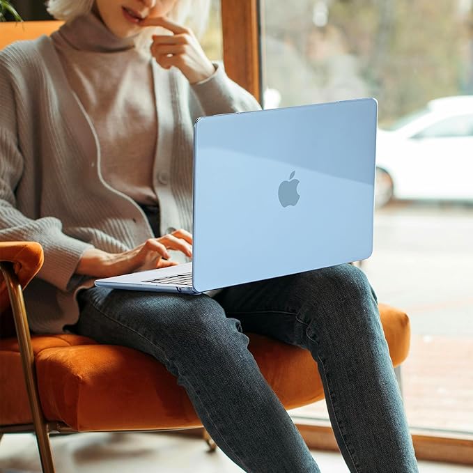 EooCoo Case Compatible with MacBook Air 13 inch M5 2026-2022 Release M4 M3 M2 A3449 A3240 A3113 A2681, Hard Shell&Keyboard Skin Cover&Screen Protector for Mac Air 13.6 inch, Gloss SkyBlue