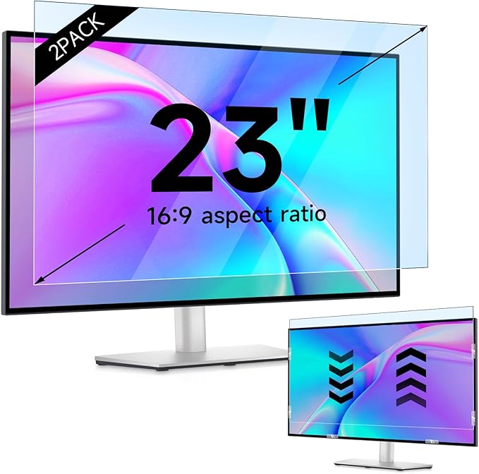IPROKKO 2 Pack 23 inch Anti-Blue Light Monitor Screen Protector for 16:9 Widescreen, Removable Matte Anti Glare Blue Light Blocking Screen Filter, Anti-UV Eye Protection PC Computer Film [Washable Wipes Clean]