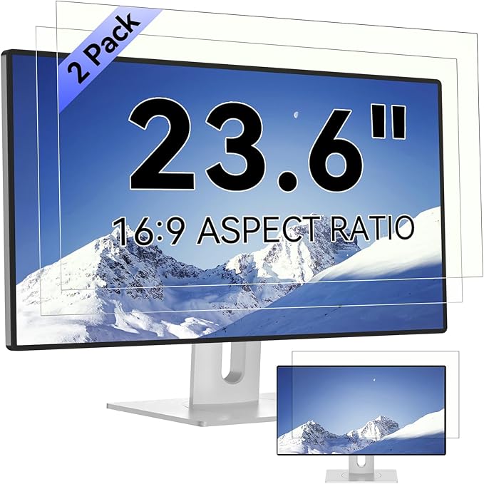 [2-Pack] 23.6 Inch Computer Blue Light Blocking Screen Protector for 16:9 Widescreen Monitor, Anti Glare Anti-UV Eye Protection Desktop PC LED Monitor Filter, Removable Anti-Scratch Screen Film 23.6in