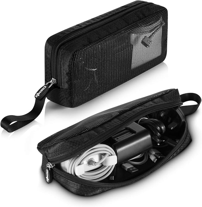 CM Travel Cable Organizer Case Portable Computer Accessories Zipper Mesh Pouch for Holding Laptop Mouse, Power Bank, USB, Adapter, Charger, Cellphone and Cosmetics (Case ONLY)