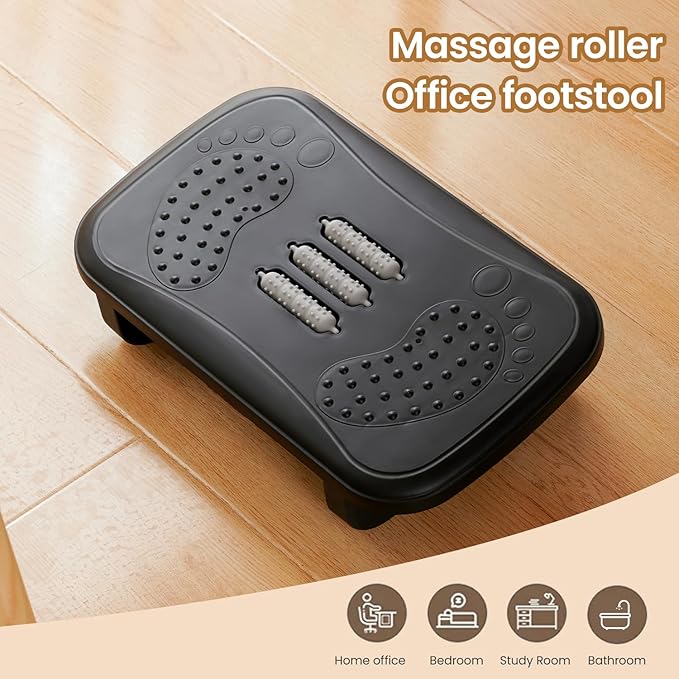 Ergonomic Foot Rest with Massage Rollers - Non-Slip Desk Foot Stool for Office/Home, Fixed-Angle Cushioned Support Improves Posture & Circulation, Under Desk Comfort for Long Sitting Sessions