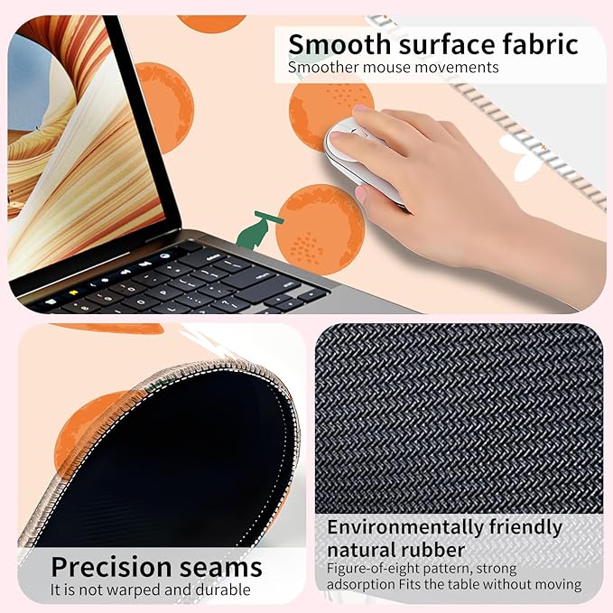 Desk Mat,Big Desk Pad,31.5 x 11.5in Extended Gaming Mouse Pad,Large Mouse Pad for Desk Rubber Base Mousepad with Stitched Edges,Keyboard Mouse Mat for Work Game Office Home - Cute Orange Leaves