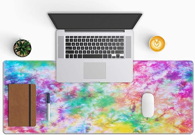Colorful Tie Dye Pattern Desk Mat, Extended Big Mouse Mat for Home and Office, Large Gaming Mousepad Laptop Keyboard Mat with Non-Slip Rubber Base, Stitched Edges (31.50"x11.8"x0.12")