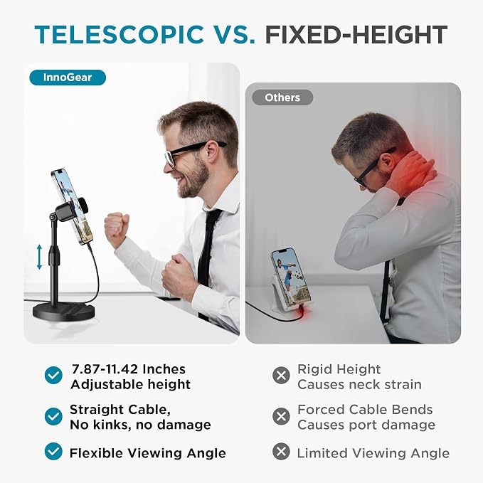 InnoGear Webcam Mount for Desk, Table Telescopic Webcam Stand with Phone Holder for Camera Webcam C922 C930e C920S C920 C615 C960 C920x BRIO 4K NexiGo N60, Right Light, GoPro with 1/4" Thread - Image 2