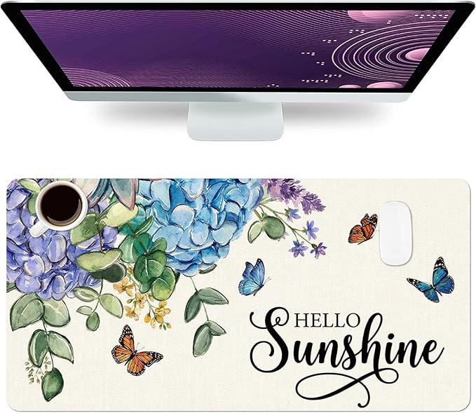 Large Mouse Pad, Hello Sunshine Floral Desk Mat for Desktop, Women Girls Flowers PU Leather Waterproof Desk Pad, Computer PC Laptop Protector Gaming Mouse Pads for School Office Home (31.5" x 15.7")