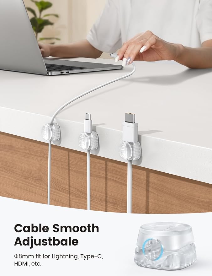 12Pack Cord Organizer [1s Lock] Spring Cable Holder Clips - Lamicall Desk Cord Management Clips, [Smooth Adjustable] Phone Charger Cable, Adhesive Wire Keeper for Nightstand Wall Car Office - Image 6