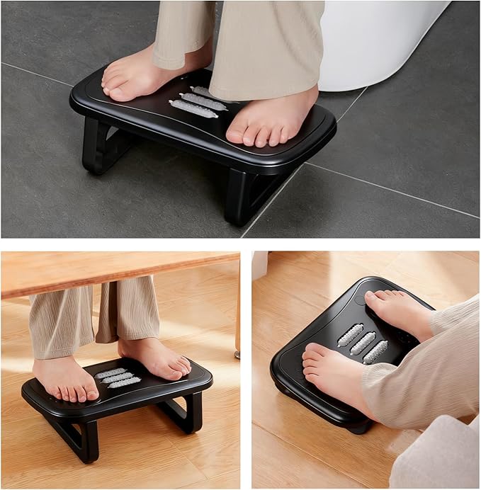 Ergonomic Foot Rest with Massage Rollers - Non-Slip Desk Foot Stool for Office/Home, Fixed-Angle Cushioned Support Improves Posture & Circulation, Under Desk Comfort for Long Sitting Sessions