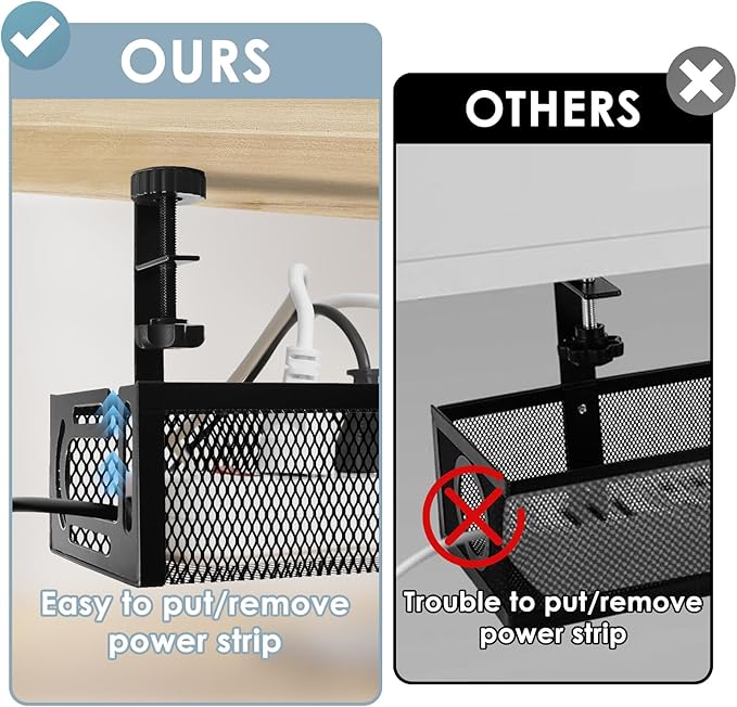 Cable Management, 2 Pack Cable Management Under Desk No Drill, Metal Cord Organizer with Clamp for Standing Desk, Cable Organizer for Home Office, Black - Image 5