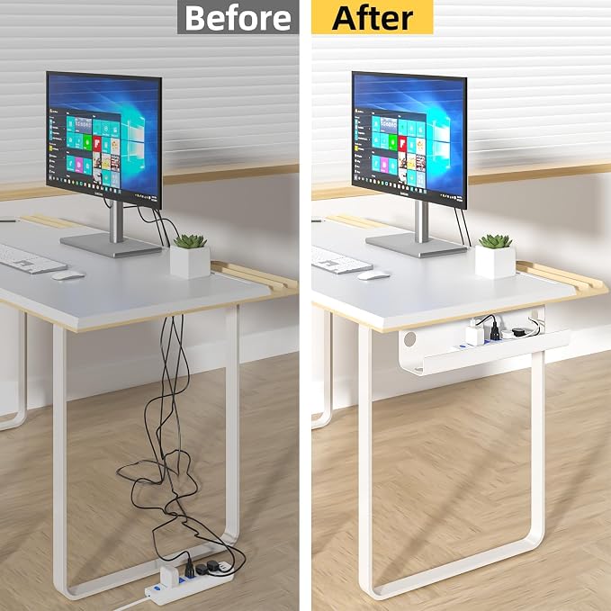 YECAYE Large Under Desk Cable Management,Easy Install Cable Management Under Desk with 4 Cord Holders & 6 Ties,Child & Pet-Safe Cord Hider,Wire Organizer,Wire Cover Tray,White - Image 7