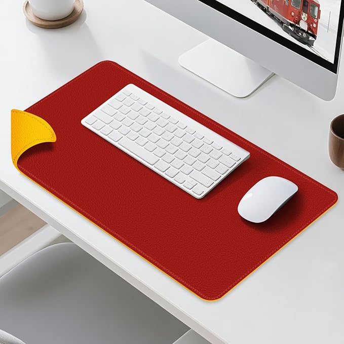 Dual Sided Leather Desk Mat - Waterproof Desk Pad - Ideal for Large Mouse Pad and Desk Mats on Top of Desks (red, 33"*13")