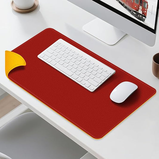 Dual Sided Leather Desk Mat - Waterproof Desk Pad - Ideal for Large Mouse Pad and Desk Mats on Top of Desks (red, 33"*13")