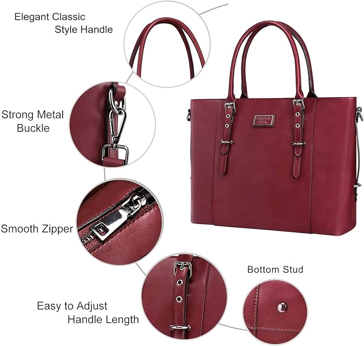 MOSISO Laptop Bag for Women, Waterproof Vintage PU Leather Briefcase Shoulder Computer Laptop Tote Bag for Office Work