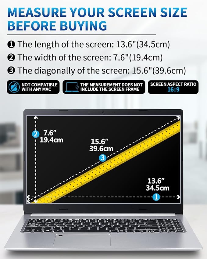 F FORITO 2-Pack 15.6 Inch Anti Blue Light Laptop Screen Protector, Eye Protection Anti Glare Matte Computer Screen Cover for 15.6" Laptop with 16:9 Aspect Ratio, Reduce Eye Strain and Touch Sensitive