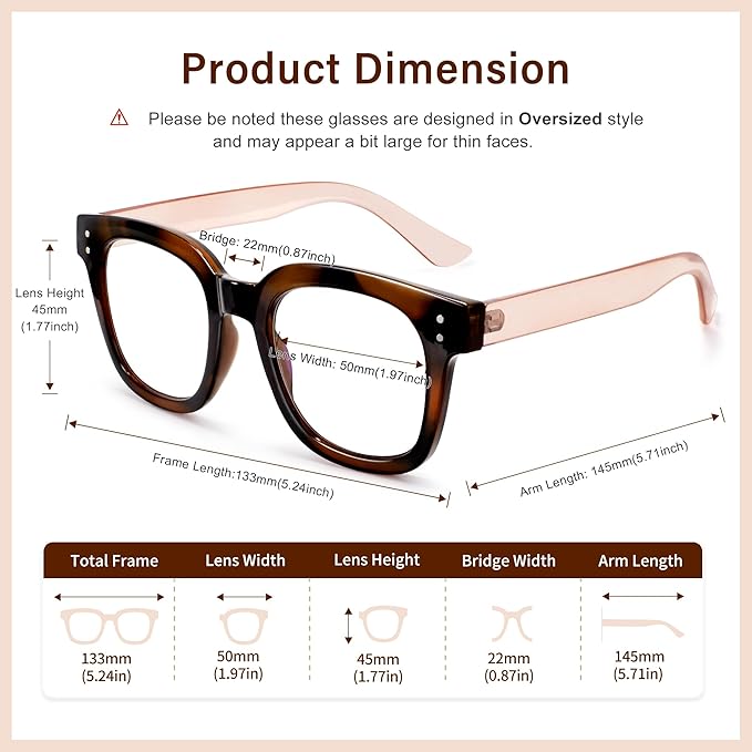 Madison Avenue Oversized Blue Light Blocking Glasses for Women Fashion Blue Light Blockers Anti Eyestrain & UV Protection Computer Eyeglasses (Brown Demi Pink)