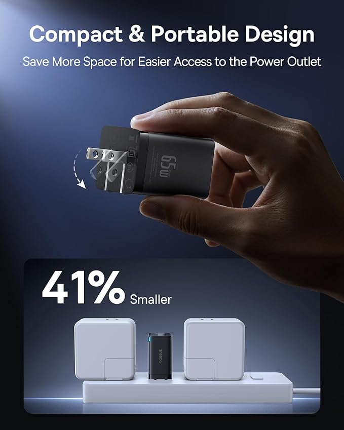 Baseus Portable Charger with Built in Cable, 100W Laptop Power Bank 20000mAh Bundle with 2 Pack 65W USB C Charger Block, PPS 3-Port Fast Compact Foldable USB C Charger