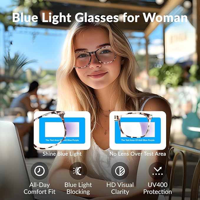 Blue Light Glasses for Woman Men | 99% Blue Light Blocking Glasses for Computer Gaming TV Phone Screen Square Frame | Anti Eyestrain & UV Glare Protection - 2 Pair