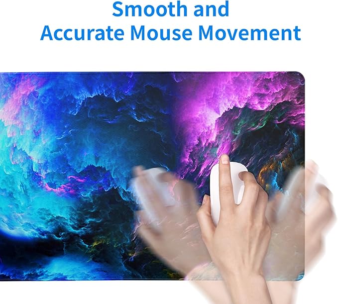 Dazzling Galaxy Gaming Mouse Pad 27.6x11.8 Inch Blue Purple Galaxy Nebula Universe Space Large Mousepad Non-Slip Rubber Base Stitched Edges Keyboard Mouse Mat Desk Pad for Office Home and Game