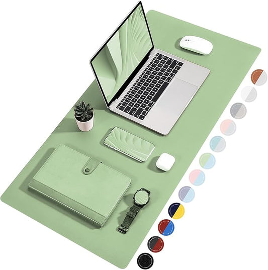 TOWWI Dual Sided Desk Pad, Large Desk Mat, Waterproof Desk Blotter Protector Mouse Pad, Leather Desk Pad Large for Keyboard and Mouse (36" x 17", Green/Blue)