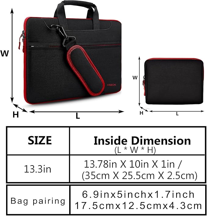 Hseok Laptop Shoulder Bag 13-14 inch Shockproof Water-Resistant HandBag with Small Case Compatible with MacBook Pro/Neo 14" M5/M4/M3/M2/M1, Mac Air/Pro 13.3", XPS 13/14, Most 13"-14" PC,Red Zipper