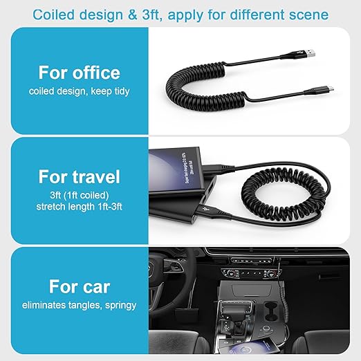 2.5ft Coiled Fast Charging Cable Phone Charger for Samsung Galaxy S26+ S26 Ultra S25 Edge Plus Z Fold 7 6 5 4 3 2 Flip 7 FE 6 5 4, Z Trifold, Tri Fold, S24 S23, USB A to Type C Car Retractable Cord