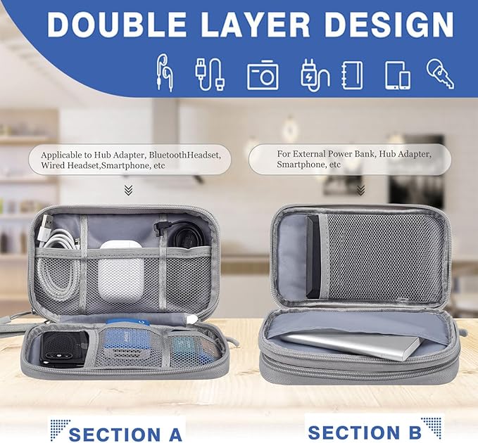 Electronic Organizer Travel Cable Accessories Case, Organizer Bag, Accessories Pouch for USB, Cord, Charger, Phone, Power Bank, Earphone (Light Grey, Medium)