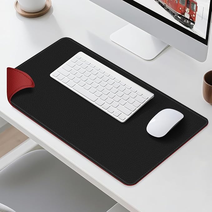 Dual Sided Leather Desk Mat - Waterproof Desk Pad - Ideal for Large Mouse Pad and Desk Mats on Top of Desks (Black, 33"*13")