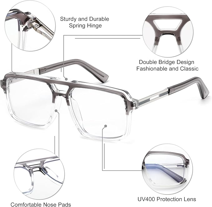 FEISEDY Retro Aviator Blue Light Glasses for Men Women Square Frame Computer Reading/TV/Phones Glasses B0209