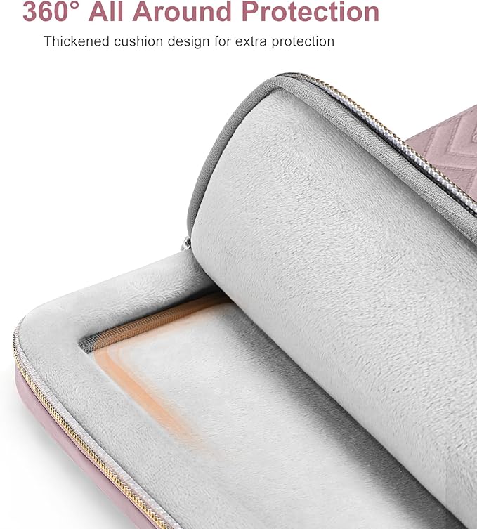 MOSISO 360 Protective Laptop Sleeve 13-13.3 inch, Compatible with MacBook Air 13 M2 M1, Compatible with MacBook Pro 13/14, Wavy Quilted Side Open Bag with Horizontal Pockets&Small Case, Pink