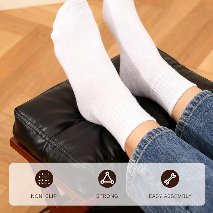 Ergonomic Wooden Double Step Foot Rest for Under Desk - Wood Footstool with Non-Slip Surface for Home Office & Gaming - Comfortable Posture Support, Walnut Finish