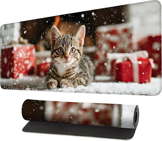Mouse Pad, Large Anti-Slip with Stitched Edges Desk Mat Desktop Laptop Computer Desk Keyboard Mat,Table Protector Blotter Mat (cat, 35.4" x 15.7")