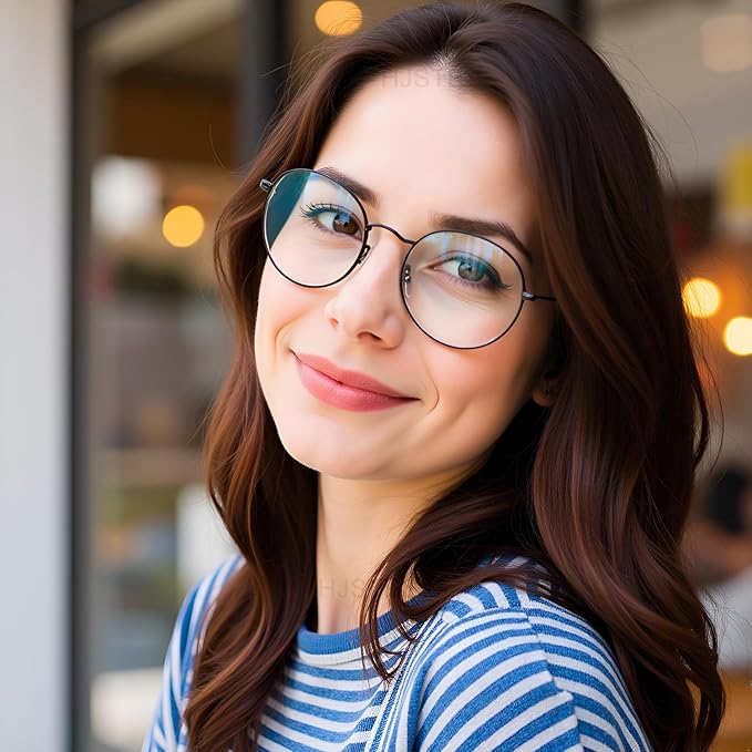 HJSTES Round Blue Light Glasses for Women Men Retro Circle Clear Lens Metal Frame Eyeglasses