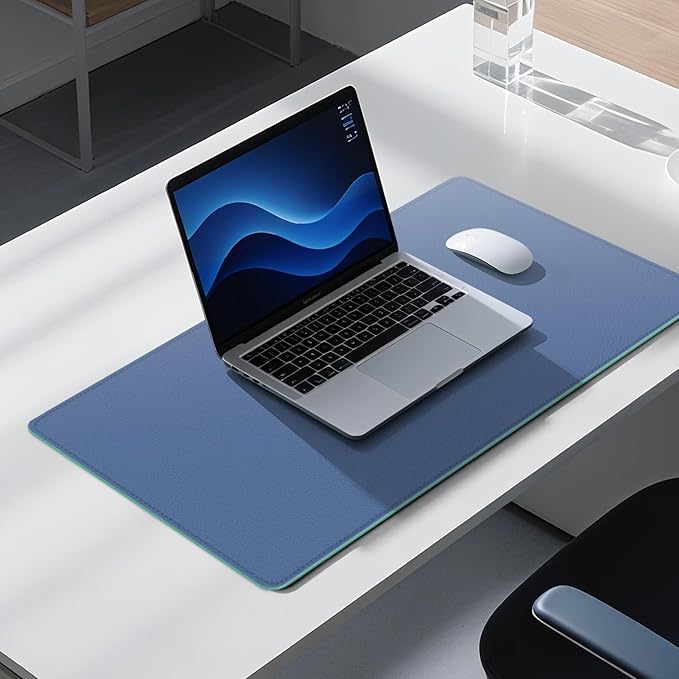 Dual Sided Leather Desk Mat - Waterproof Desk Pad - Ideal for Large Mouse Pad and Desk Mats on Top of Desks (Blue, 25"*13")