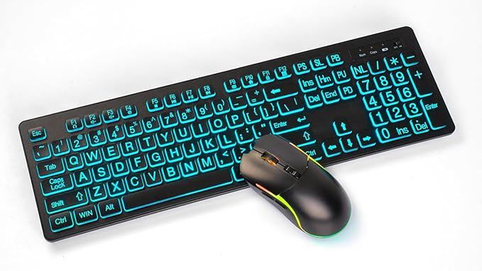 Backlit Large Print Wireless Keyboard and Mouse Combo, 2.4G Full Size Keyboards with Light Up Large Keys, Oversize Letters Keys Easy to See and Type, Quiet Keyboard Mouse for Windows, Laptop, PC