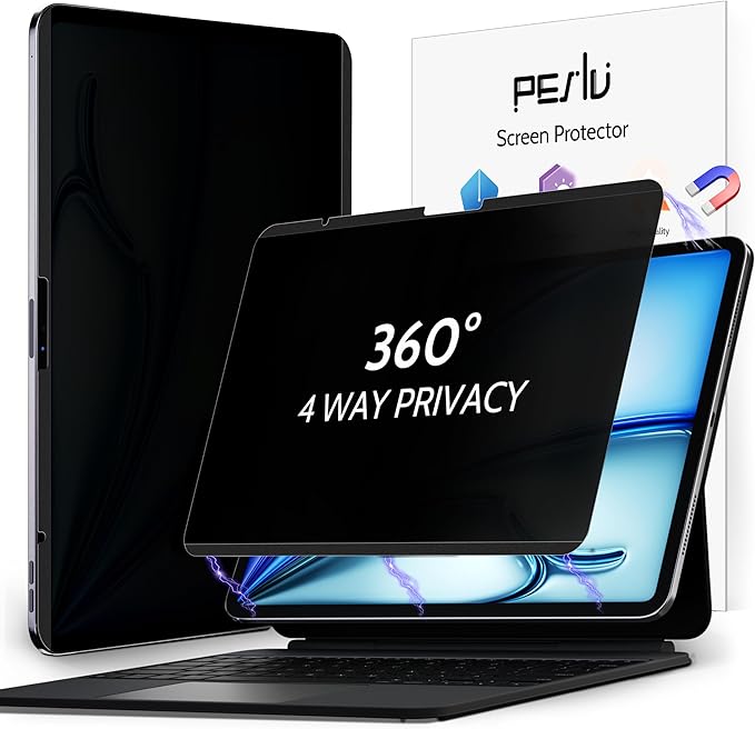 Peslv 4-Way Magnetic Privacy Screen for iPad Air 13 Inch (2024-2026, M2 M3 M4), Removable 360 Spy Private Filter, Anti Blue Light Glare Bubble-Free Easy Install Black Screen Protector