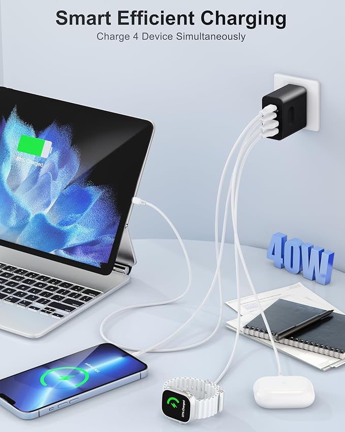 [2-Pack] USB C Charger Block, 40W 4-Port USBC Wall Charger Fast Charging Dual USB-C Power Adapter + Double USB Wall Plug Multiport Type C Brick for iPhone 15 14 13 12 11 Pro Max XS XR, Samsung Cube