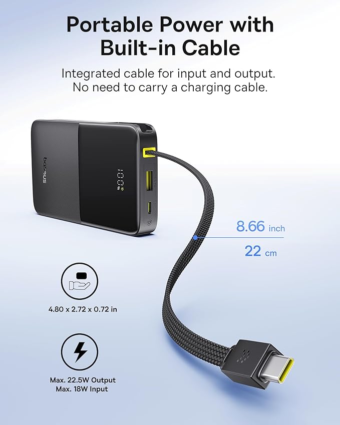 Baseus 2 Pack 65W USB C Charger Block & 22.5W Power Bank Built-in USB C Cable