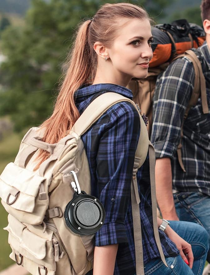 Kunodi Outdoor Waterproof Bluetooth Speaker, Wireless Portable Shower Travel Bike Speaker with Subwoofer, Enhanced Bass, Built in Mic for Bicycle Riding, Sports, Pool, Beach, Hiking (Black & Bracket)
