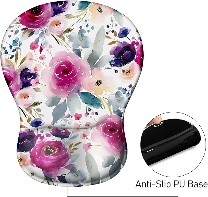 Blusabaca Mouse Pad with Wrist Rest, Floral Flower Ergonomic Mousepad Wrist Support for Desk, Gaming Mousepads for Wireless Mouse Computer Laptop Work Home Desk Accessories Office Supplies Decor