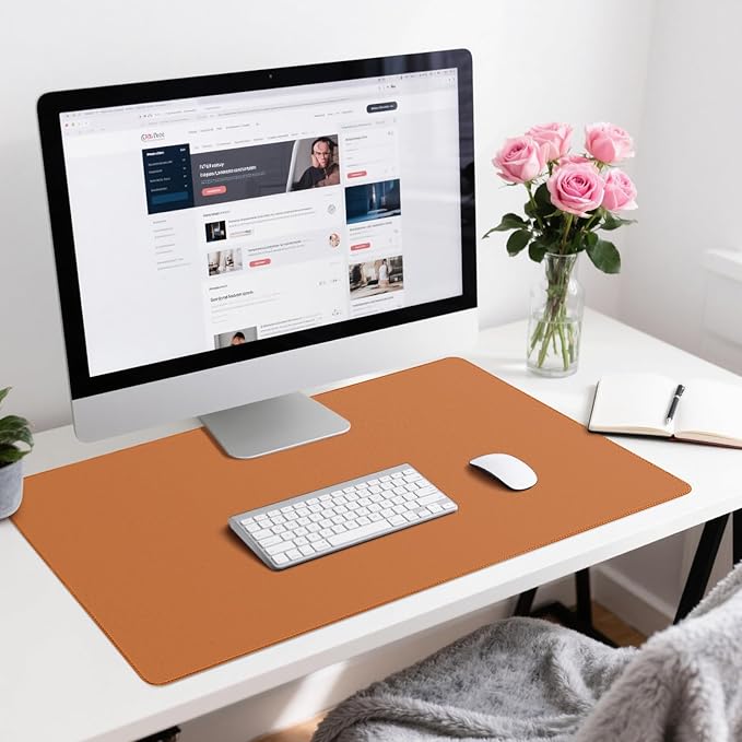 Leather Desk Pad Protector, Office Desk Mat, Large Mouse Pad, Non-Slip PU Leather Desk Blotter, Waterproof Computer Desk Writing Pad for Office and Home (Brown, 23.6" x 13.7")