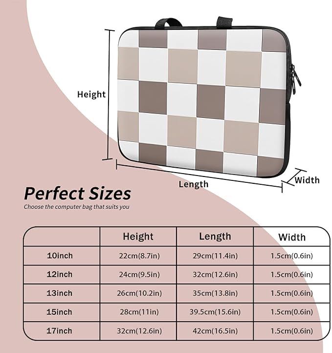 Universal Tablet Laptop Sleeve Case 10 inch, Brown Checkered Slim Carrying Case Travel Laptop Bag Durable Handbag for 7 to 10-inch Laptops/Notebook/Kids Tablet/ipad/eBook Readers