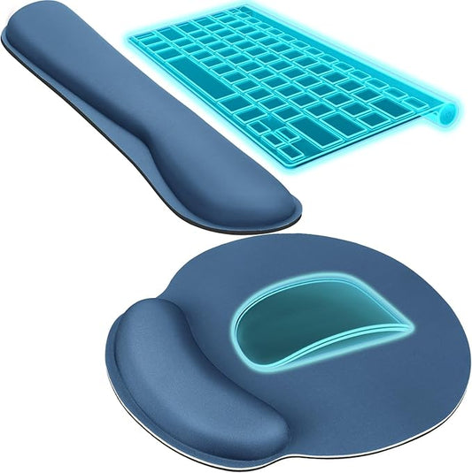 KTRIO Ergonomic Keyboard Wrist Rest and Mouse Pad with Wrist Rest Set, Memory Foam Wrist Support for Typing, Gaming, Office and Home Use, Pale Pink, Navy Blue