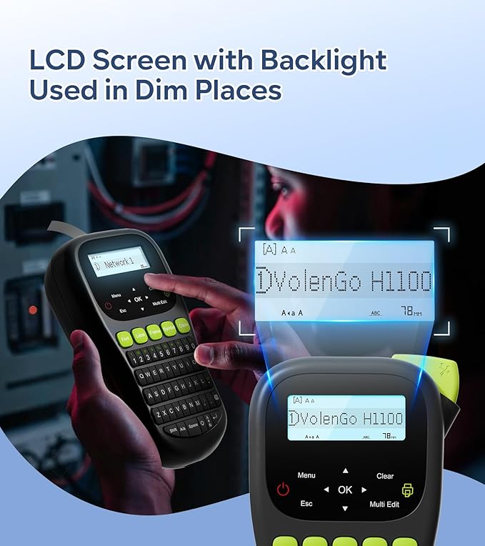 Label Maker Machine with-Tape, Label Maker Waterproof-Labels, Wire Labeler Machine with Tapes Laminated, H1100 Handheld Labeling Maker, Backlit-LCD & One-Touch Key, Home Industrial Office Organization