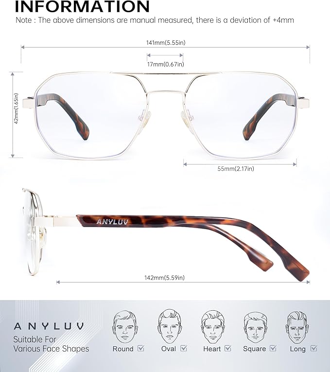 ANYLUV Blue Light Glasses for Woman/Men, Blue Light Blocking Glasses Women Computer Gaming Glasses for Eye Protection