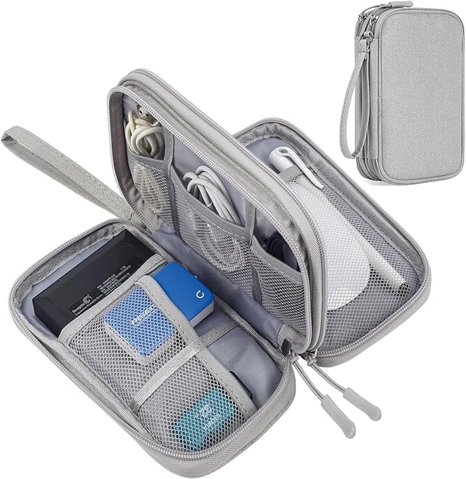 Electronic Organizer Travel Cable Accessories Case, Organizer Bag, Accessories Pouch for USB, Cord, Charger, Phone, Power Bank, Earphone (Light Grey, Medium)