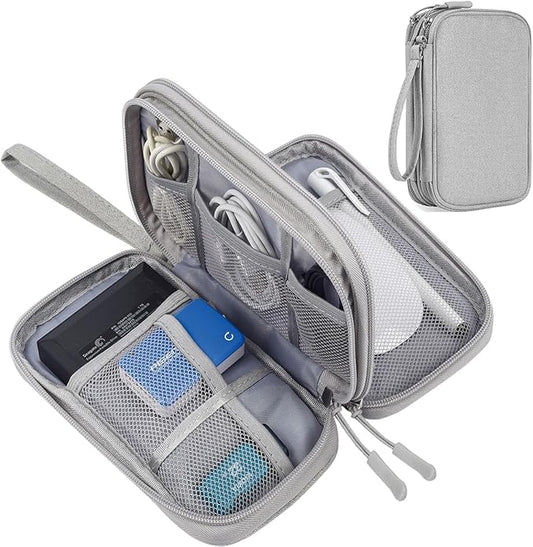 Electronic Organizer Travel Cable Accessories Case, Organizer Bag, Accessories Pouch for USB, Cord, Charger, Phone, Power Bank, Earphone (Light Grey, Medium)