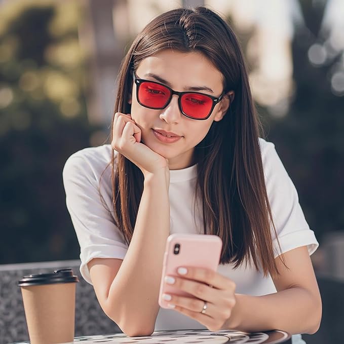 MAXJULI 99.9% Blue Light Blocking,Computer Reading/Gaming/TV/Phones Glasses for Women Men(Red) 6001