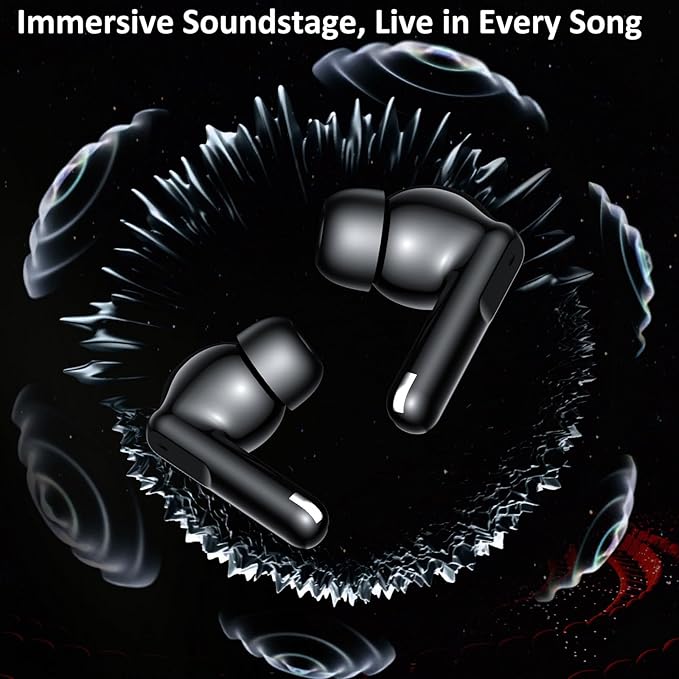 Wireless Earbuds Bluetooth 5.4, 6 Mic ENC Noise Cancelling Clear Call, in Ear Buds Deep Bass HiFi Stereo Sound, Big Dual LED Display 48H Playtime Earphones IPX7 Waterproof Headphones Android iOS Black
