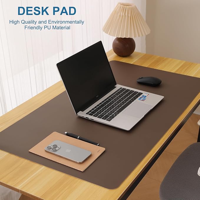 Non-Slip Desk Pad,Desk mat,Waterproof PU Leather Desk Pad,Laptop Desk Writing Pad for Office and Home (Brown, 35.4" x 17")