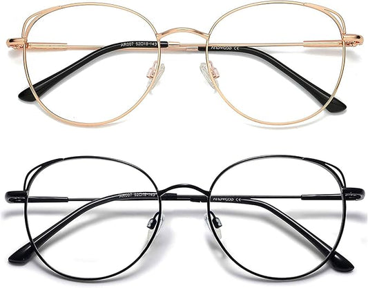 ANDWOOD Blue Light Blocking Glasses Women Cat Eye Computer Eyeglasses Metal Frame Hipster 2 Pack