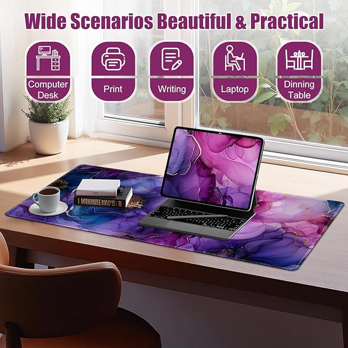 Desk Matt for Desktop, Desk Pad Mat, DeskMat for Keyboard and Mouse, XXL Large Mouse Pad for Desks, Anti-Slip Big Mousepad with Stitched Edges, Mouse Mat Protector for Computer Laptop, Painting Floral